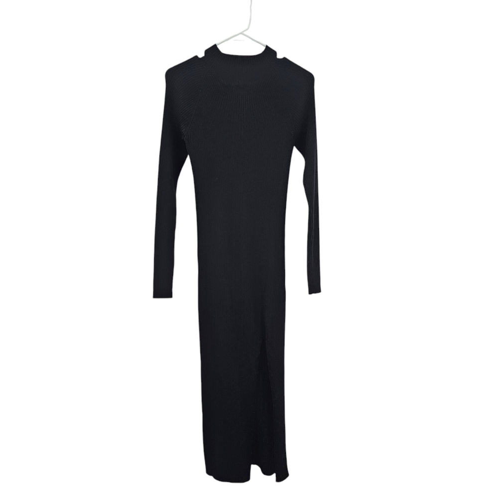 Wilfred Aritzia Women's Alchemy Knit Ribbed Midi Sweater Dress Black - M